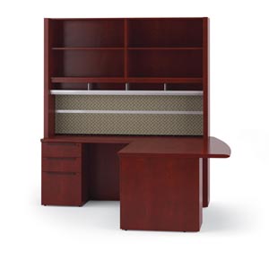 Fuse "L" desk with open shelves and matte black pulls