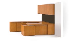 Fuse "U" desk with wood doors in all positions