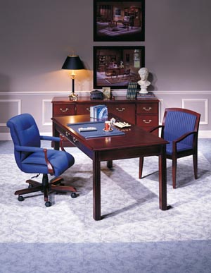 Traditional table desk with storage hutch .