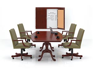 Traditional boat shaped conference table with queen anne bases and conference cabinet. 