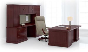 Coronado Executive Desk and Modular Storage Units shown in Traditional Cherry with TD pulls in Antique English Brass