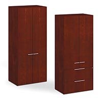 Wardrobe and lateral file drawer audio/visual cabinets help create wall units to cover entire wall.
