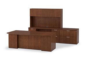 Executive Bow Top Desk, Credenza, Upper Bookcase and Lateral File