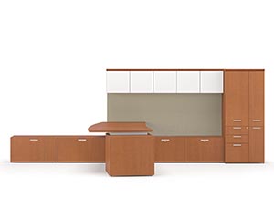 Combo drawer credenza with "P" top conference table. Shown in Light Cherry 