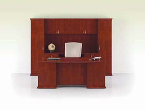 Prominence Scallop Bow Top Executive Desk and Open Credenza/Wardrobe Unit with Upper Bookcase.