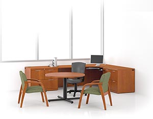 Revival corner unit, executive height multi-file return, lateral file and round table