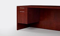 Three quarter pedestals, with one box drawer and one file drawer, makes it easier to clean floors under desks.