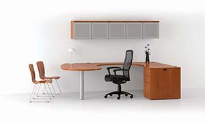 Revolve Corner Conference Top, Corner Credenza Top, Box/Box/File Pedestal and Hanging Cabinets